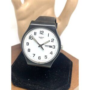 Swatch Men's Watch SUOB705 Swiss Quartz White Dial Day Date Black Rubber 41mm